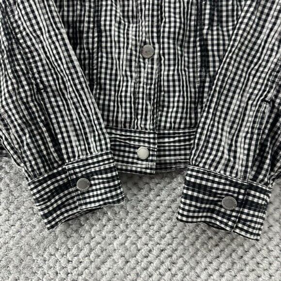 Foxcroft Jacket Women S Crinkled 3D Black White Gingham Checked Snap Button - Picture 5 of 14